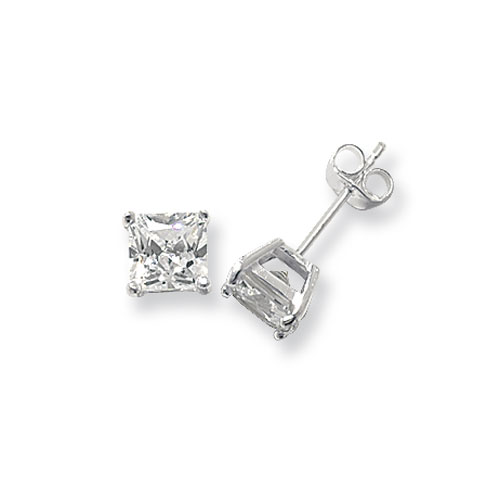 Silver Square Cubic Zirconia Studs 4mm