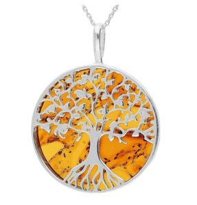 Silver Amber Tree Of Life Pendant