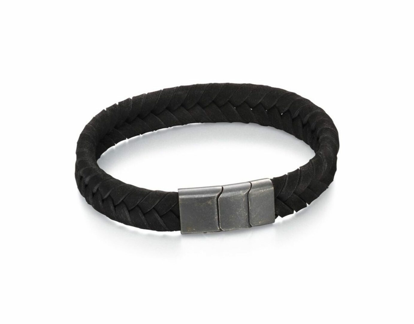 Plaited Black Leather Bracelet - HC Jewellers - Fred Bennett