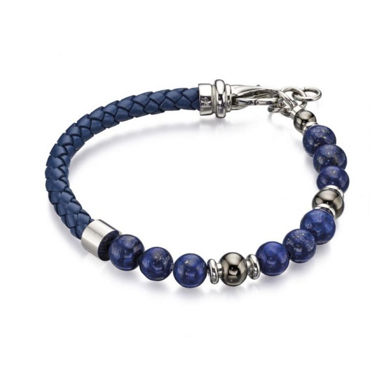 Fred Bennett Blue Lapis Bead And Blue Leather Bracelet