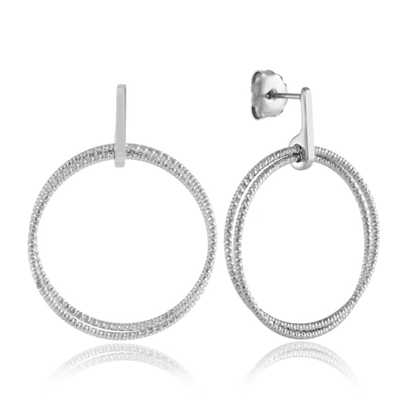 Silver Double Hoops Conical Drops