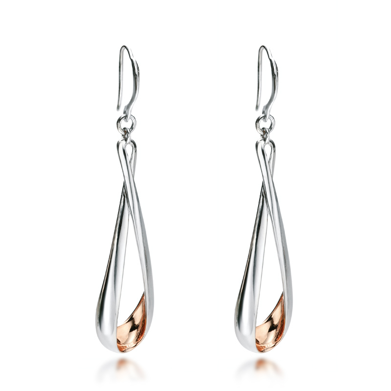 Silver Rose Earrings - Fiorelli Silver Rose Gold Drop Earrings - HC Jewellers - Royston