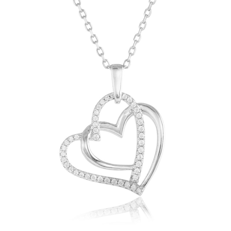 Silver Cubic Zirconia Entwined Heart Pendant