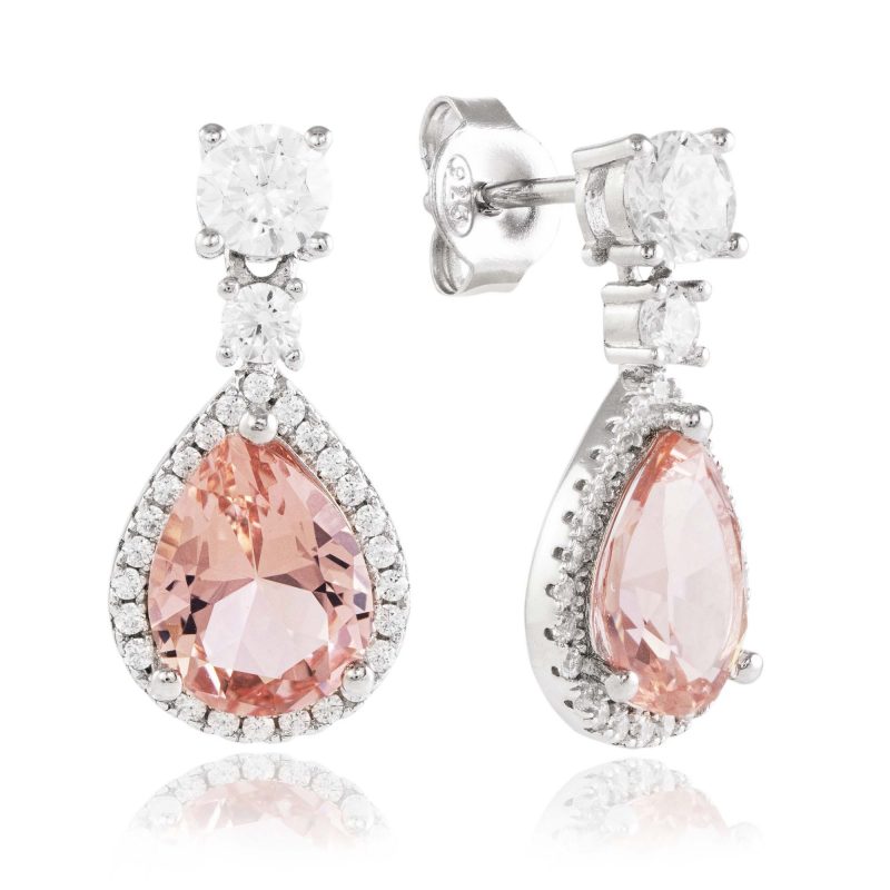 silver earrings, cubic zirconia, pink
