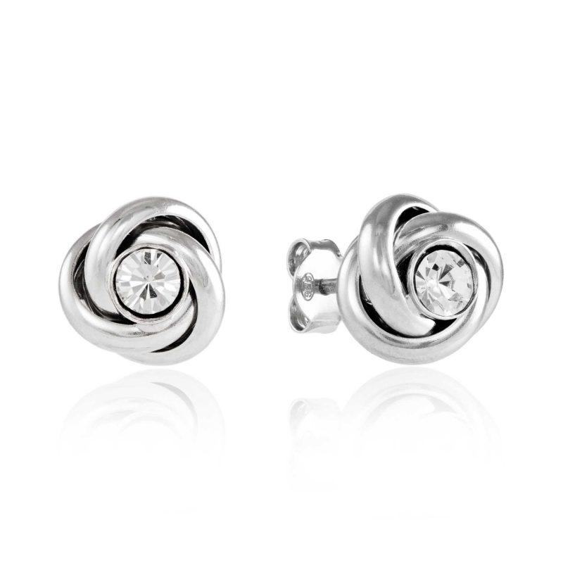 silver knot earrings - cubic zirconia - HC Jewellers - Royston