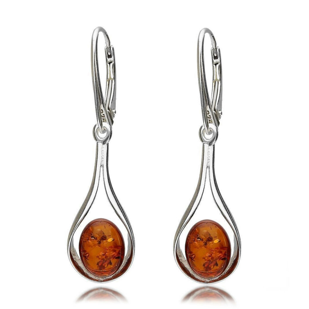 Amber Drop Earrings - Cognac - HC Jewellers - Sterling Silver Collection