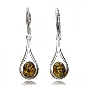green amber earrings - baltic green - silver - HC Jewellers - Royston
