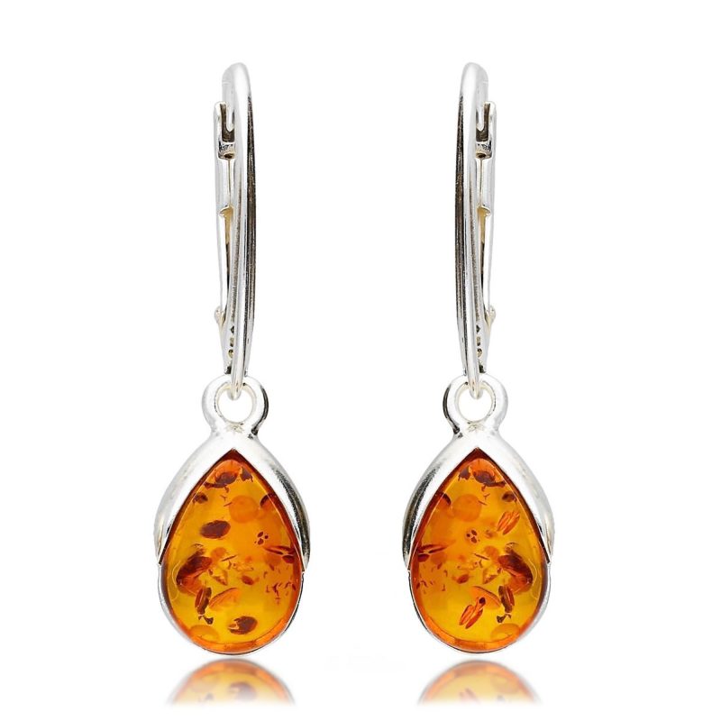 cognac amber earrings - silver - drops - HC Jewellers - Royston