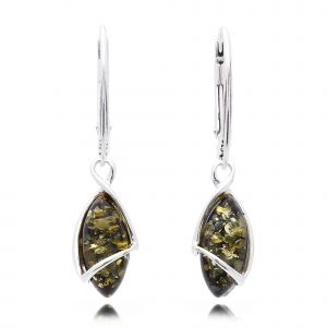 green amber drop earrings, silver - HC Jewellers - Royston