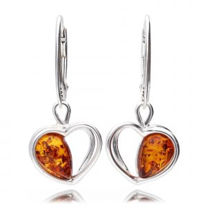 heart drop earrings - silver - cognac amber - HC Jewellers - Royston