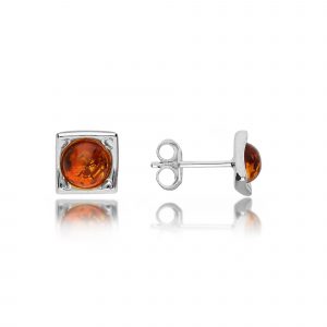 baltic amber stud earrings - cognac - silver - HC Jewellers - Royston