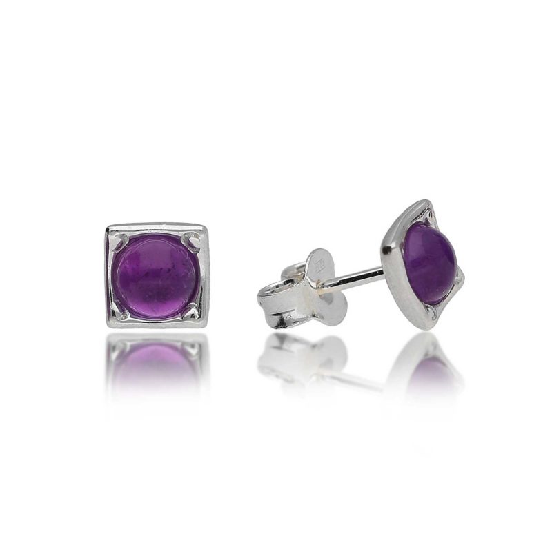 amethyst stud earrings - square - silver - sterling silver - HC Jewellers - Royston