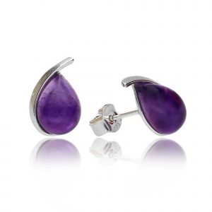 silver amethyst stud earrings - pear - sterling silver - HC Jewellers - Royston