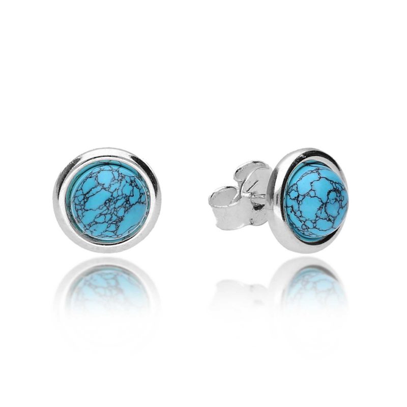 silver turquoise studs - round - sterling silver - HC Jewellers - Royston