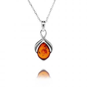 silver cognac amber pendant - pear - sterling silver - HC Jewellers - Royston