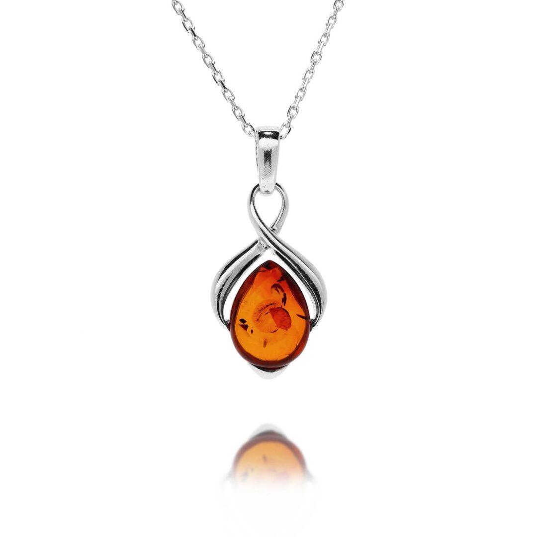 Silver Cognac Amber Pendant - Pear - HC Jewellers - Sterling Silver