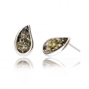 green amber studs - pear shape - sterling silver - HC Jewellers - Royston