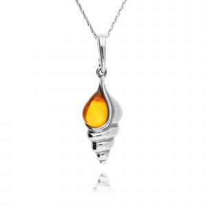 sea shell amber pendant - sterling silver - HC Jewellerts - Royston