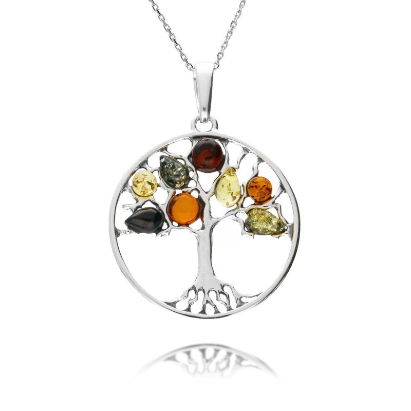 Silver Tree Of Life Amber Pendant