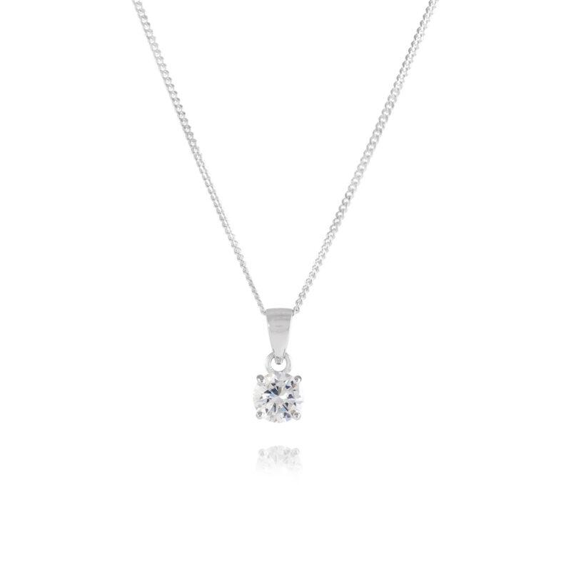 Silver Cubic Zirconia 6mm Round Solitaire Pendant