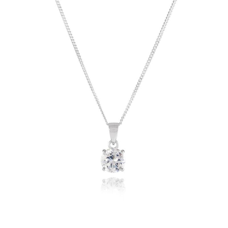 Silver Cubic Zirconia 7mm Round Solitaire Pendant