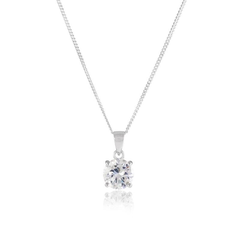 Silver Cubic Zirconia 8mm Round Solitaire Pendant
