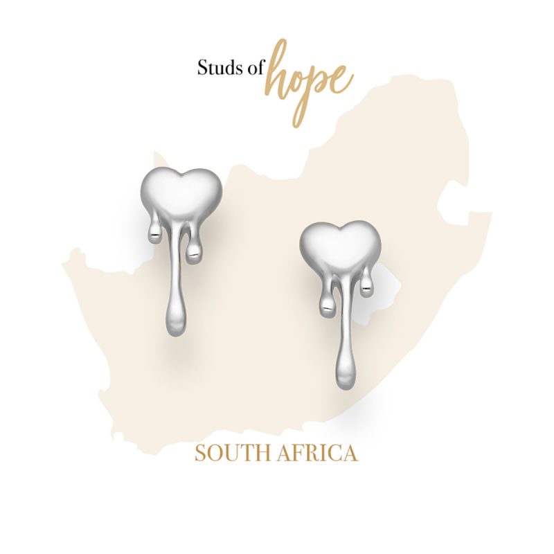 Silver Melting Heart Studs - South Africa