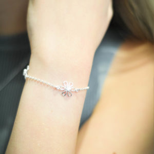 Silver flower bracelet - cubic zirconia bracelet - silver cubic zirconia flower bracelet - HC Jewellers - Royston