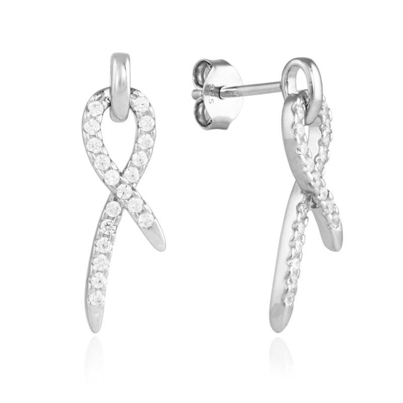 silver ribbon drop earrings