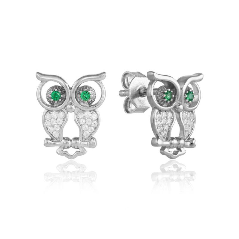 silver and emerald owl studs