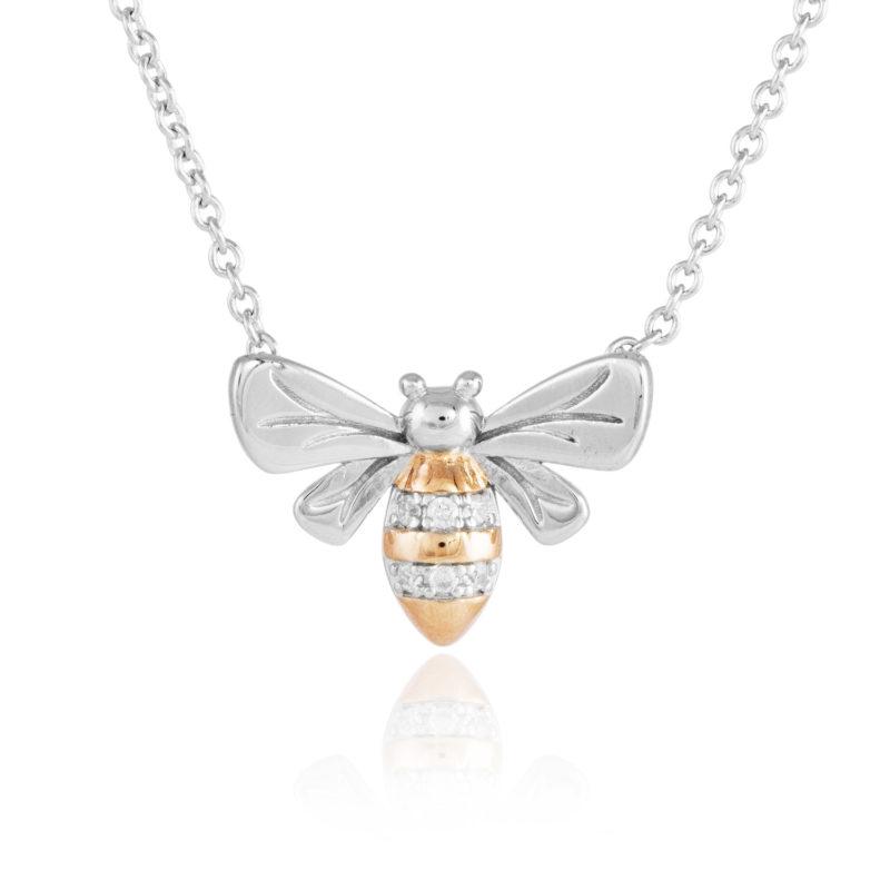 silver rose gold bee pendant