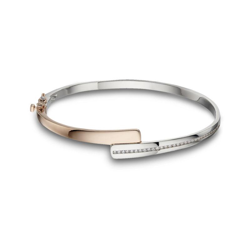 Ladies Silver and Rose Gold Bangle by Fiorelli