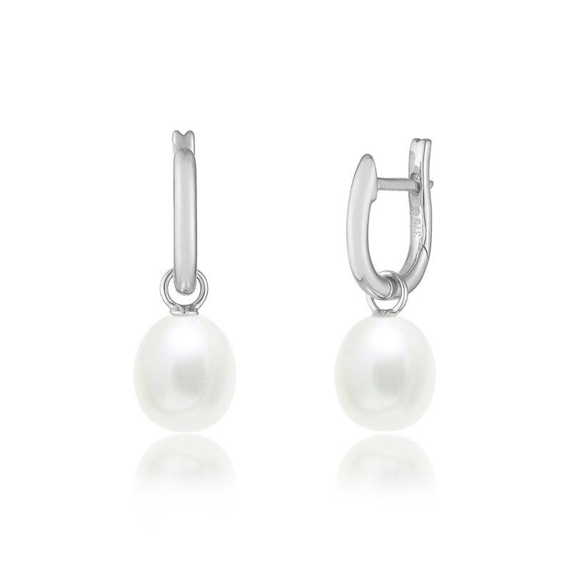 white pearl huggie earrings