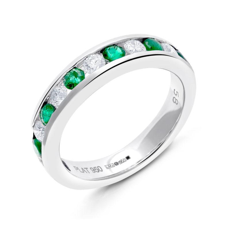 Platinum Emerald and Diamond Channel Set Ring