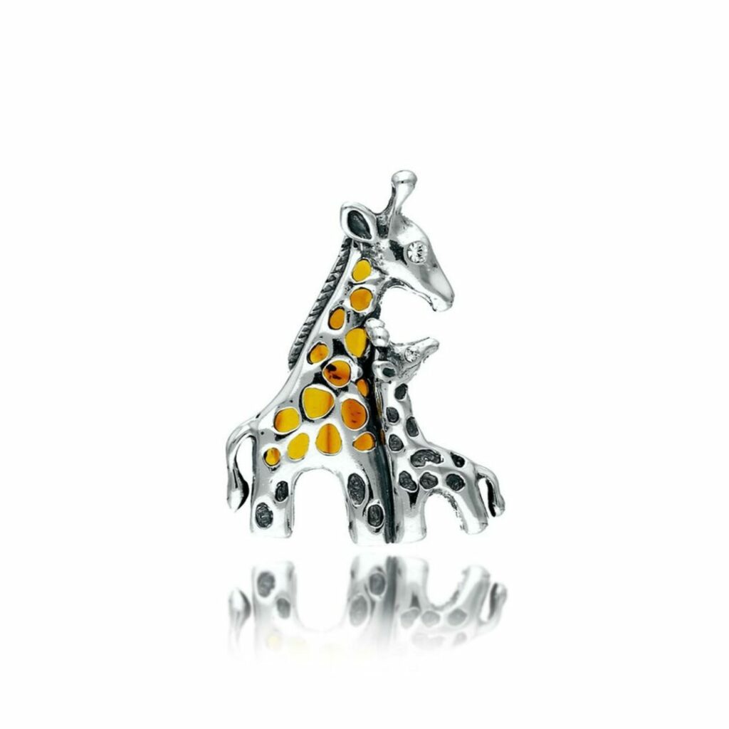 Silver Amber Giraffe Brooch