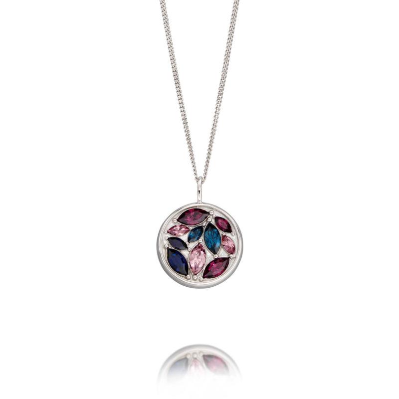Fiorelli Silver Mosaic Crystal Round Necklace