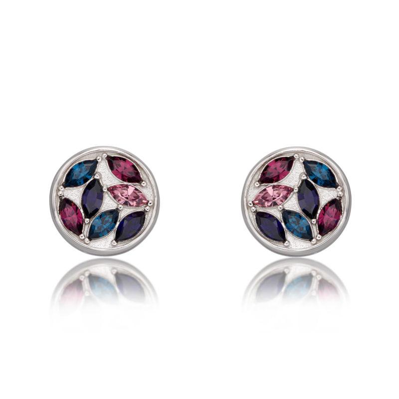 ladies silver multi-stone disk stud earrings red blue Fiorelli