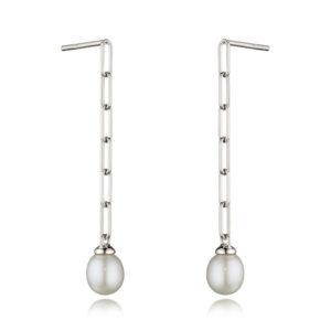 Fiorelli Silver Pearl Chain Drop Earrings