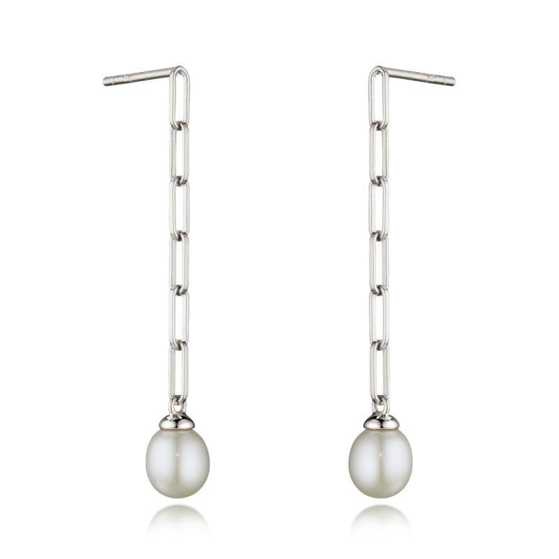 Fiorelli Silver Pearl Chain Drop Earrings
