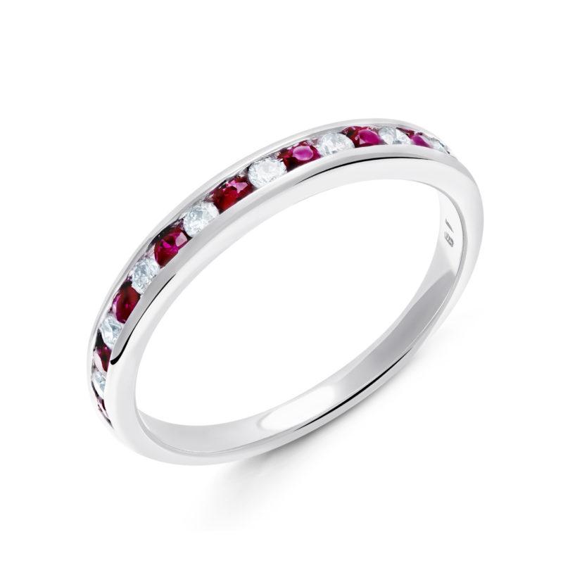18ct White Gold Ruby and Diamond Channel Set Ring