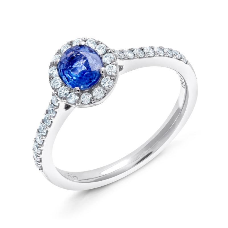 Platinum Sapphire and Diamond Halo Ring
