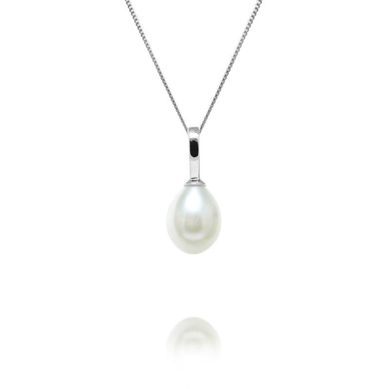 9ct white gold teardrop pearl necklace