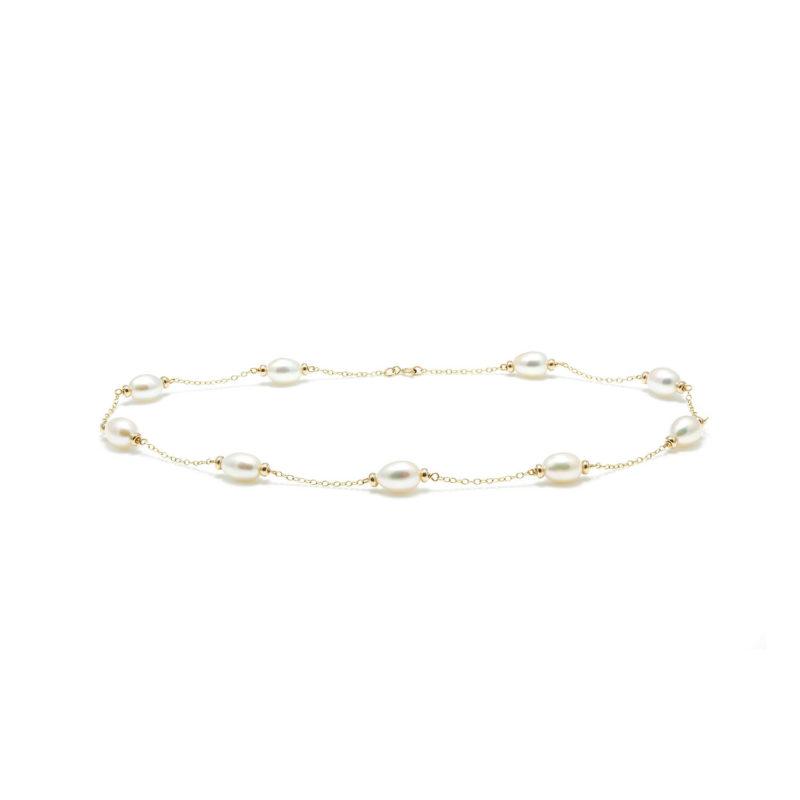 9ct Gold Freshwater Cultured Pearl Chain Link Necklace