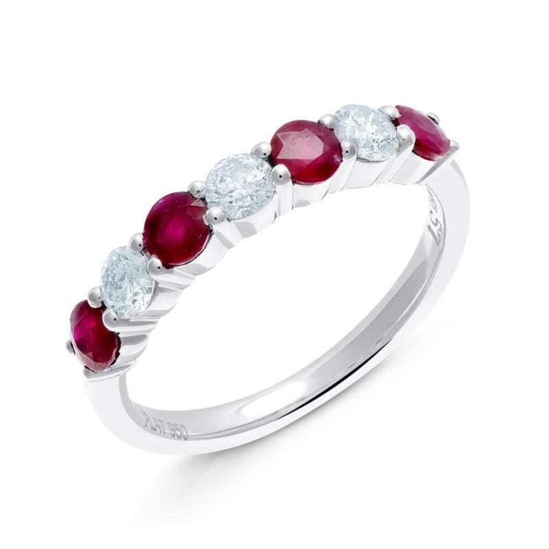 Platinum Ruby and Diamond Claw Set Band Ring