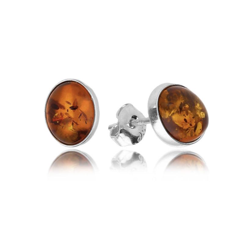 Silver Amber Oval Studs