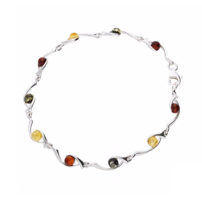 Silver Multi-colour Amber Fancy Bracelet