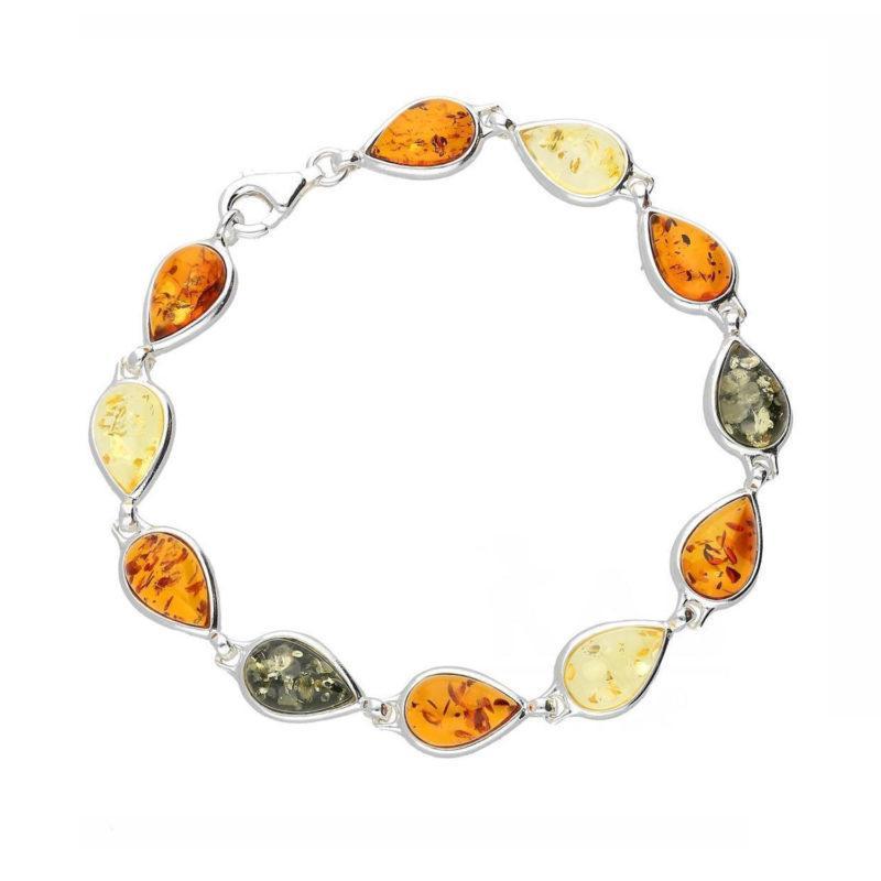 ladies-silver-multicolour-pear-shaped-amber-bracelet-050230-hc-jewellers-royston-hertfordshire