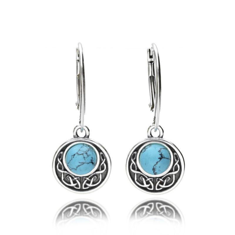 Silver Turquoise Celtic Disc Earrings