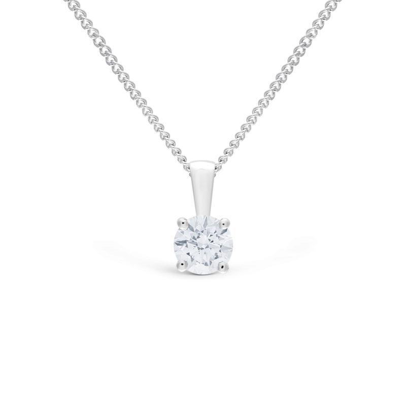 White gold diamond solitare pendant with chain