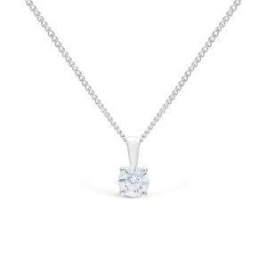 White gold diamond solitare pendant with chain